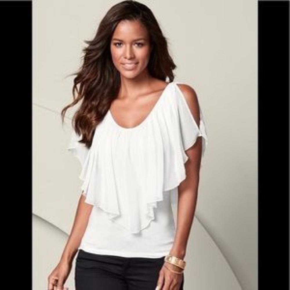 VENUS white cold shoulder blouse. medium